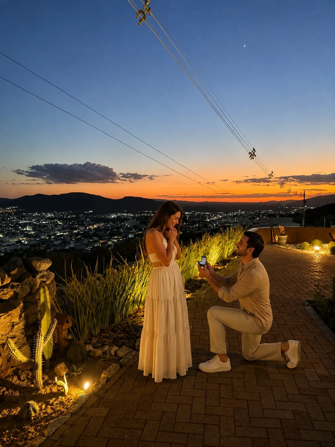 Pedido de casamento ao pôr do sol